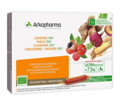 ARKOFLUIDE Ginseng Maca Guarana Gingembre 20 ampoules